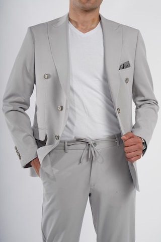 İntersivin Slim Fit Jogger Pantolonlu Erkek Gri Kruvaze Takım Elbise Gri