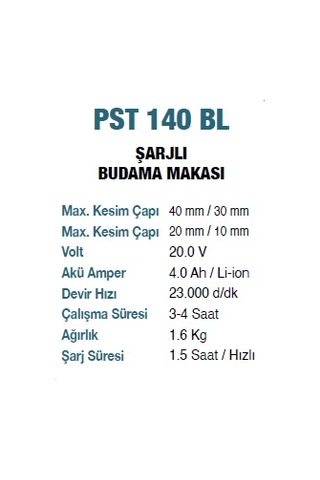Proter Pst 140 Bl Şarjlı Budama Makası