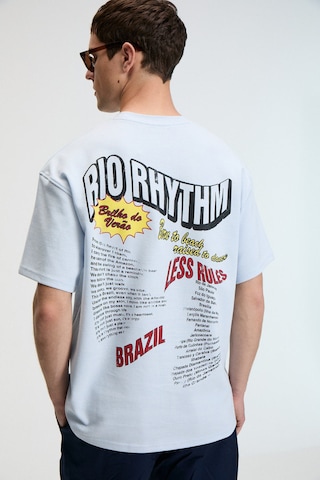 Grimelange YUM Erkek Oversize Baskılı Yuvarlak Yaka Mavi T-Shirt