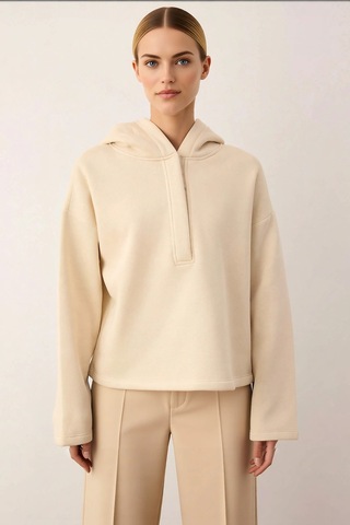 Benerly Kadın Kapüşonlu Düşük Kol Oversize Örme Sweatshirt Fonksiyonel Da Taş