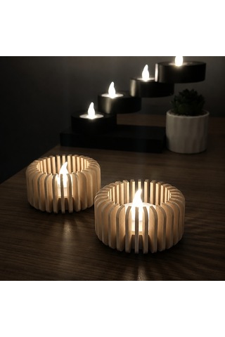 Storeşahin 3d Baskı Modern Çizgili Mumluk - Tealight Mumluk 1 Adet -bej Shn0720