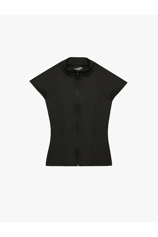 Koton Fermuarlı Dikiş Detaylı Slim Fit Dik Yaka Spor Yelek Siyah 6sak10284nk