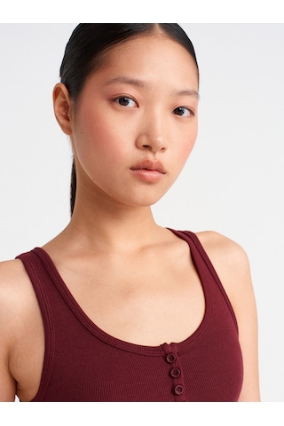 Dilvin 21158 Düğmeli Askılı Top-bordo Bordo