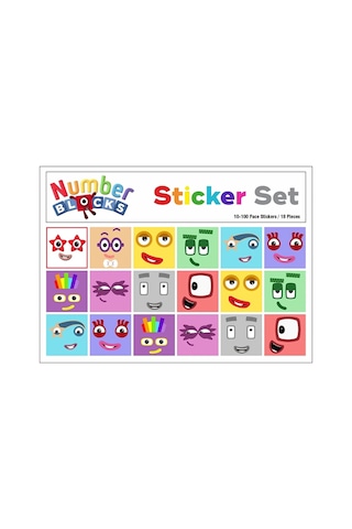 Number Blocks Matematik Eğitici Birim Küp Snapcubes Kafa Sticker /10-100 Sticker 18 Pcs