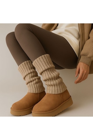 Ozzy Socks Original Premium Tozluk Triko Örgü Leg Warmer Ayak Isıtıcı Bej Bej