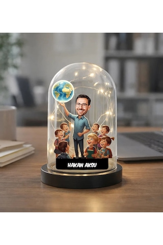 Bk Gift Kişiye Özel Erkek Öğretmen Tasarımlı Karikatür Led Işıklı Cam Fanus Biblo -1, Öğretmene Hediye, Öğretmenler Günü Hediyesi Kobitmeyencom36877 B