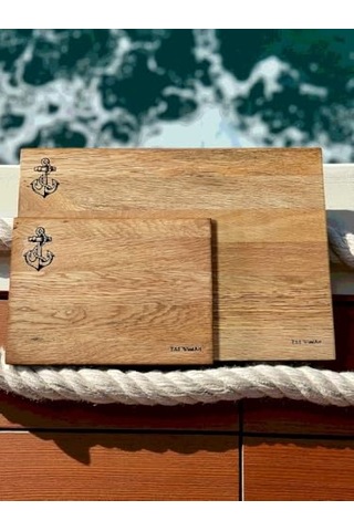 F&s Woodart Marin 2 Li Set - Meşe Doğal Ahşap Mutfak Kesme Sunum Et Ekmek Doğrama Tahtası Çok Renkli