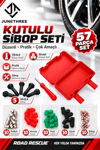 57 Parça Sibop Tamir Seti Tr414 Lastik Sibobu, Sibop Kapağı, Sibop İğnesi Ve Sibop Sökme Tornavidası Kutulu Set
