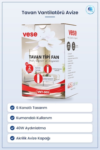 Tavan Vantilatörü 6 Kanatlı Kumandalı 2in1 Avize 40w Aydınlatma S