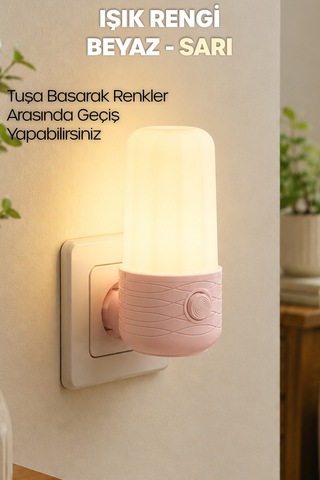 Gece Lambası Tüp Tip 2 Mod Sarı-beyaz Işık Tuşlu Koridor Hol Işığı Uyuma Işığı Pembe K6739