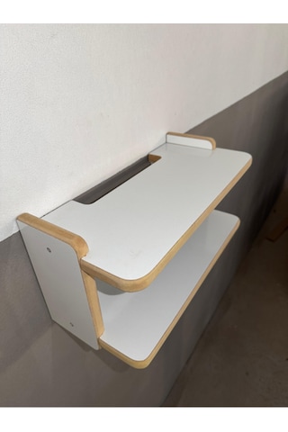 Dekoratif İkili Raf, Aksesuar Rafı, İki Bölmeli Modem Rafı Beyaz