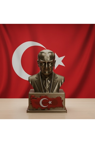 Atatürk Masaüstü Biblo Figür - Türkiye Haritası Kabartmalı Kaideli - Hediyelik Dekoratif Büst 10 X 6,2 Cm