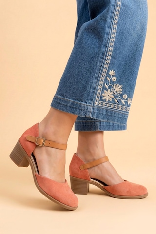 Analin Shoes Kadın Hakiki Deri Burnu Kapalı Bilekten Bağlı Sandalet Turuncu Süet