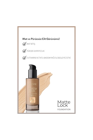 Note Matte Lock Foundation 120 Medium Beige Spf 50 Yoğun Kapatıcı Mat Bitişli Fondöten