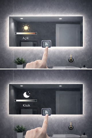 Digital Hayat Dokunmatik Dimlenebilir Kırmızı Led Işıklı Dikdörtgen Ayna Dekoratif Banyo Makyaj Aynası Yatay Ve Dikey Kullanım Kırmızı