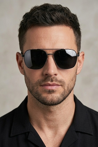 Di Caprio Dc3051black Geometrik Kare Aviator Polarize Camlı Erkek Güneş Gözlüğü Siyah