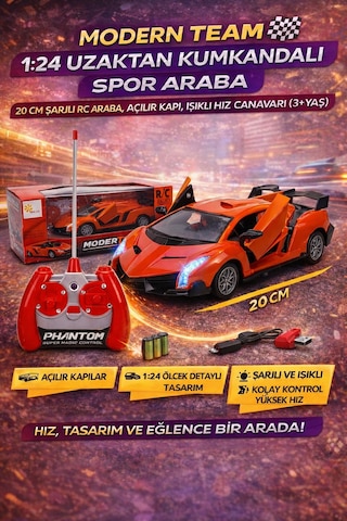 Şarjlı Uzaktan Kumandalı 20 Cm Spor Araba Modern Team Rc Yarış Arabası Açılır Kapı Turuncu