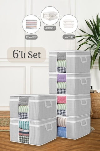 6'lı Maxi Pencereli Baza Altı Hurç - Yastık Kıyafet Saklama Hurcu 45 X 40 X 30 Cm Çok Renkli