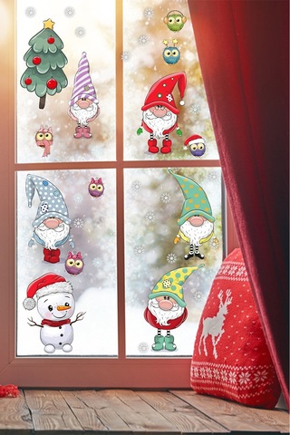 Yılbaşı Sticker Noel Cüceler Baykuş Kardan Adam Ve Kartaneleri Pencere Sticker