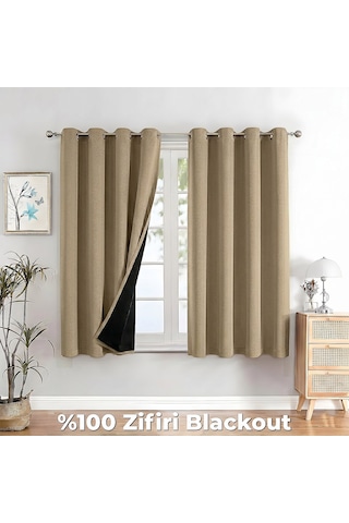100% Zifiri Blackout Kuşgözü Dikim Tek Kanat Bej