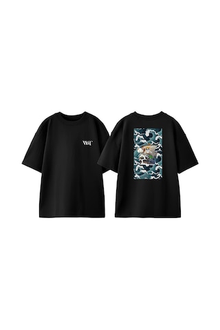 Thewert One Piece Korsan Gemisi Tasarım Sırt Baskılı Pamuk Siyah Oversize T-shirt