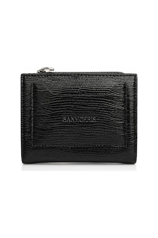 Sanmorris Unisex Fermuarlı Kartlık Çok Gözlü Kompakt Cüzdan S-2006 Lezard Siyah Lezard