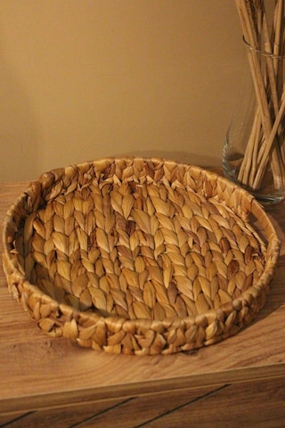 Hasır Su Sümbülü Yuvarlak Tepsi Küçük Boy Organizer Düzenleyici Diğer