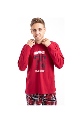 Tampap 2170 Baskılı Uzun Kol Erkek Pijama Takımı Bordo