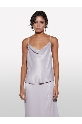 Sisley %100 Viskoz Saten Degaje Yaka Askılı Üst Kadın Gri Bluz - 325p52bzlh01n
