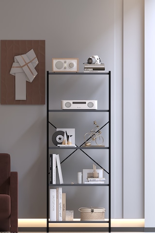Ahlas 5 Raflı Dekoratif Kitaplık Dosya Rafı Ofis Rafı Mutfak Rafı Çok Amaçlı Raf 150 Cm Antrasit