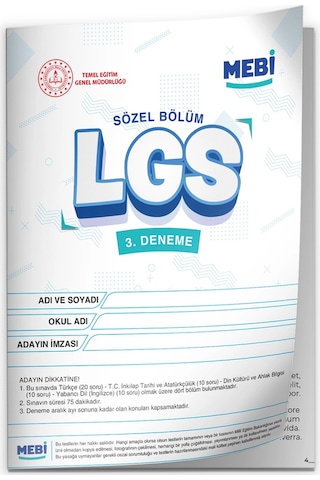 2026 LGS 8.sınıf Meb Online Türkiye Geneli 3. Deneme (Sayısal–SÖZEL) Büyük Boy Renkli Baskı Ücreti