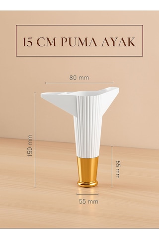 Puma 15 Cm Beyaz-altın 4 Adet Mobilya Kanepe Tv Ünitesi Kosol Dolap Komidin Ayağı Beyaz