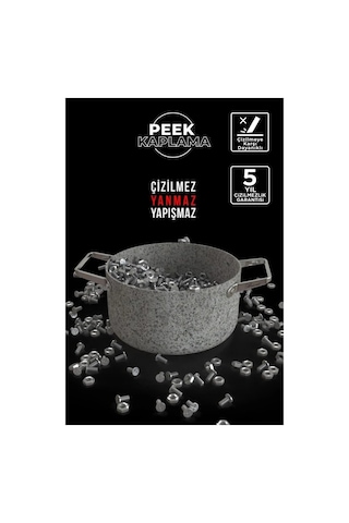 Stone-age 3 Parça Çizilmez Yanmaz Yapışmaz 28cm Tencere Tava Seti-7239 Gri