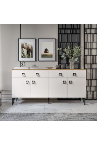 Elara Konsol 180 Cm Aytaşı Ceviz,metal Ayaklı 4 Kapaklı 2 Çekmeceli Modern Konsol Aytaşı