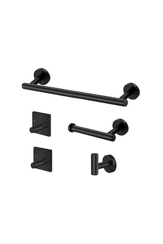 Novahub İlgili Banyo Askı Seti - 5 Parça 40cm Paslanmaz Çelik Havlu Ve Kıyafet Askısı Siyah Siyah