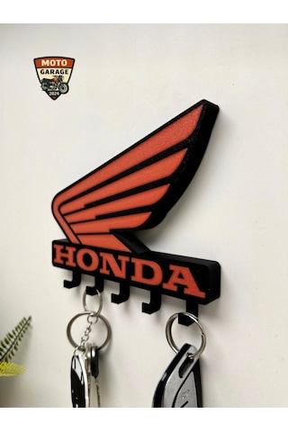 Honda Logolu Motosiklet Duvar Anahtarlığı - 3d 5 Askılı Dekoratif Motorcu Askısı - 15 Cm