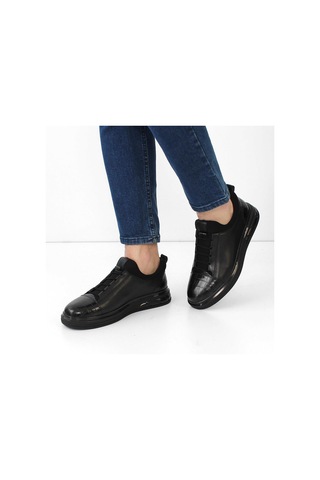 Erkek Siyah Kalın Tabanlı Kroko Deri Sneaker