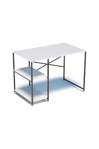 Çalışma Masası Yandan Raflı Beyaz Beyaz