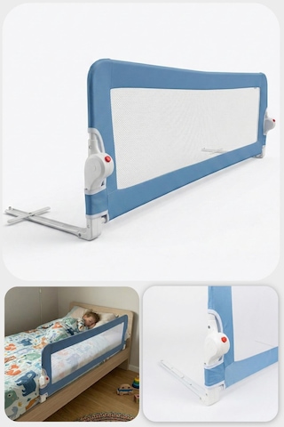Wellgro Littles 150 48 CM Yatak Bariyeri, Çocuk Yatak Korkuluğu Mavi