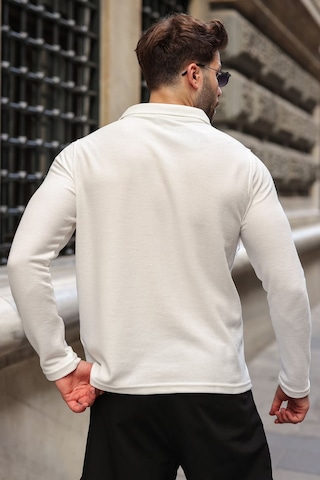 Madmext Ekru Gömlek Yaka Dokulu Regular Fit Erkek Sweatshirt E7203