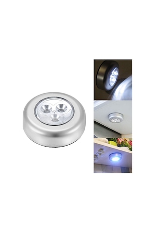 Kablosuz Spot Pilli Dokunmatik Led Lamba 3 Ledli Dolap Lambası Siyah