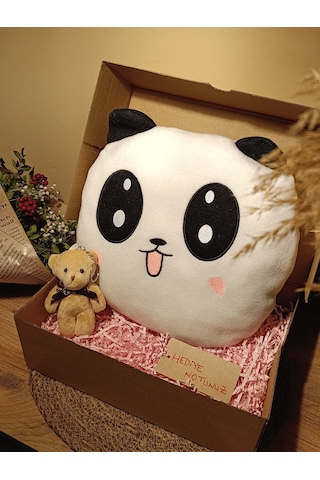 Kutulu Hediye Seti / Panda Yastık 35cm Ve Ayıcık Anahtarlık