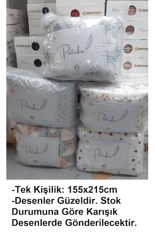 Patiska Polycotton Tek Kişilik Desenli Silikon Yorgan 155x215 Çok Renkli