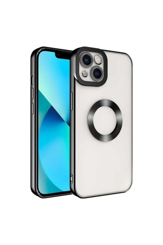 Apple Uyumlu iPhone 14 Plus Kılıf Kamera Korumalı Logo Gösteren Zore Omega Kapak Siyah