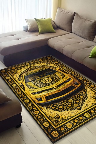 Camaro Araba Desenli Halı Dijital Baskı Yıkanabilir Kaymaz Taban Leke Tutmaz