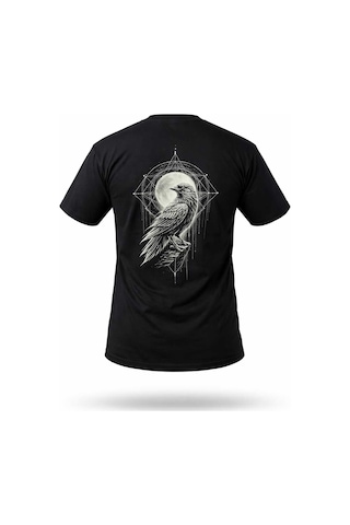 Dark Line Sırt Baskılı %100 Pamuk Oversize T-shirt Crow Siyah
