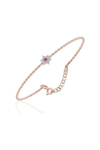 Altın Bilezik - Ortası Yakut Taşlı Çiçek 14 Ayar Altın Bilezik Pembe