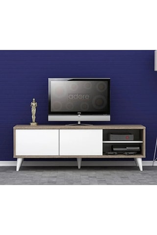 Retro Wide Slide Tv Sehpası-latte-soft Beyaz 150x50x40 Cm Gxyxd