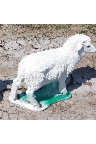 M3 Koyun Kuzu Iç Ve Dış Mekan 50Cm Bahçe Oda Çimenlik Köşe Heykeli Antrasıt - Beyaz