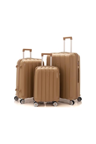 Mçs 3lü Set Kırılmaz Silikon Seyahat Valizi Bavulu V305 Şampanya Vizon